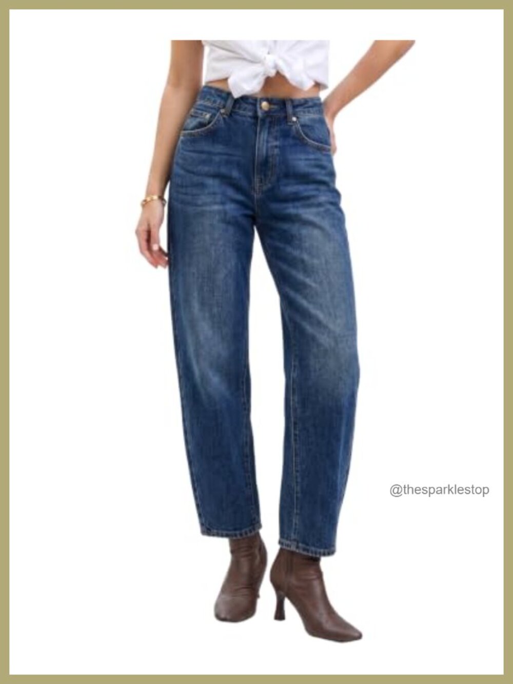 Women's High Waisted Barrel Jeans Baggy Stretch Denim Tapered Ankle